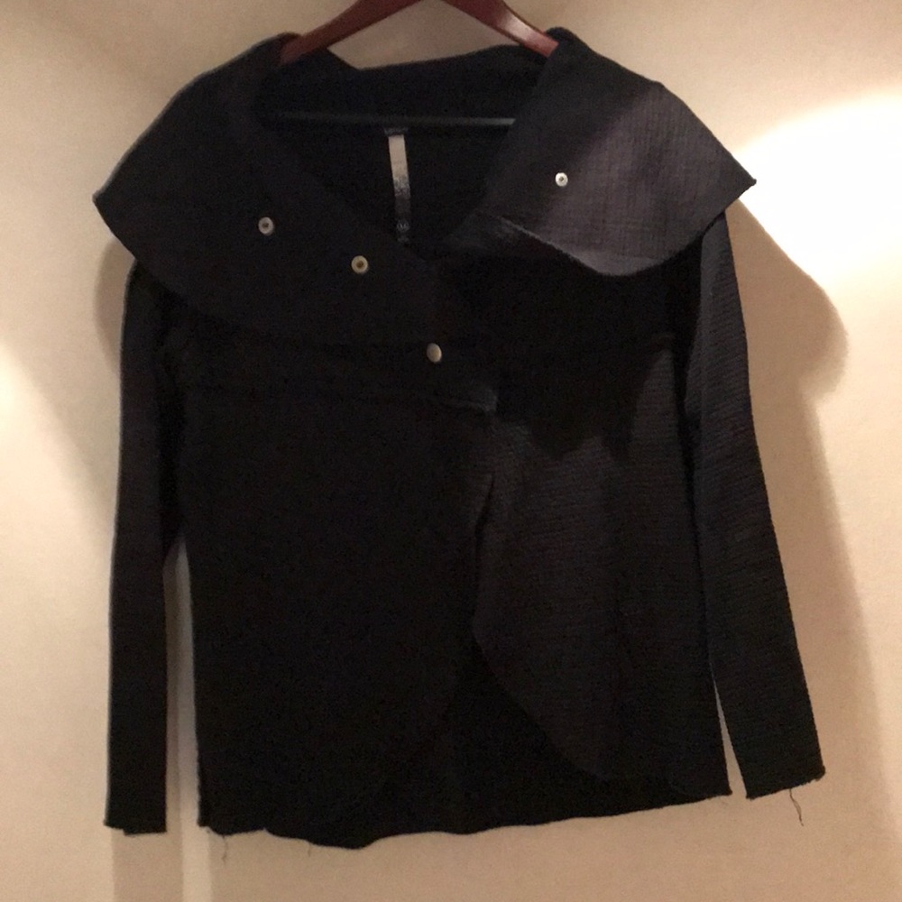 Kenzie black silver button draped collar sweater